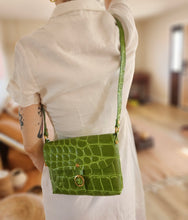 Load image into Gallery viewer, Green Jumbo Croc Embossed  Leather Small Crossbody Flap Messenger Bag
