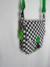 Load image into Gallery viewer, Checkerboard and Neon Green Flap Crossbody Bag
