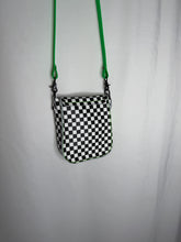 Load image into Gallery viewer, Checkerboard and Neon Green Flap Crossbody Bag
