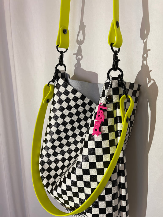 Checkerboard Leather Crossbody Bag with two strap options