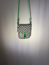 Load image into Gallery viewer, Checkerboard and Neon Green Flap Crossbody Bag
