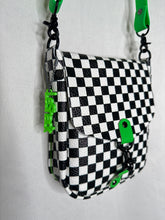 Load image into Gallery viewer, Checkerboard and Neon Green Flap Crossbody Bag
