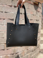 Load image into Gallery viewer, Black Herringbone Embossed Open Top Tote
