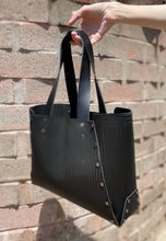 Load image into Gallery viewer, Black Herringbone Embossed Open Top Tote Bag
