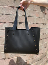 Load image into Gallery viewer, Black Herringbone Embossed Open Top Tote Bag
