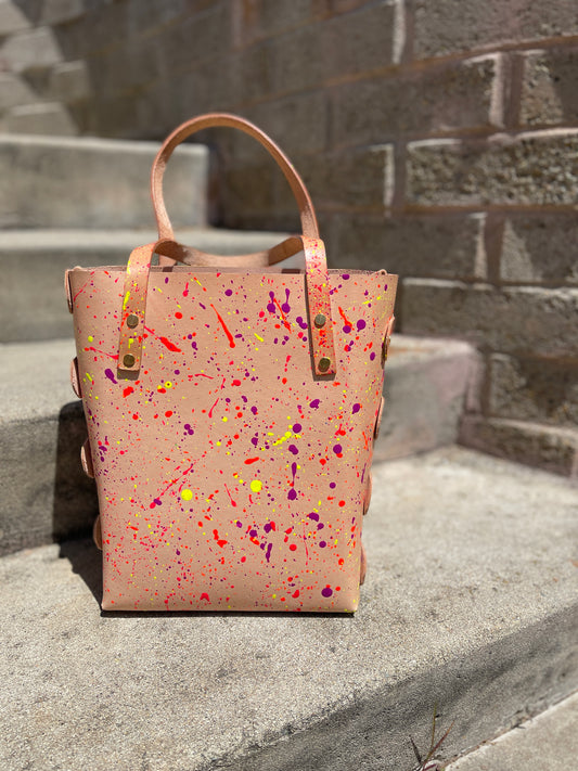 Neon Splatter Veg Tan Open Top Crossbody Tote