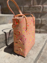 Load image into Gallery viewer, Neon Splatter Veg Tan Open Top Crossbody Tote
