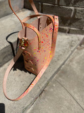 Load image into Gallery viewer, Neon Splatter Veg Tan Open Top Crossbody Tote
