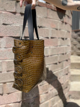 Load image into Gallery viewer, Dark Olive Croc Embossed Open Top Tote Bag
