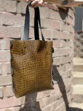 Load image into Gallery viewer, Dark Olive Croc Embossed Open Top Tote Bag
