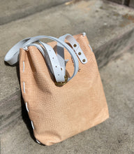 Load image into Gallery viewer, Veg Tan Embossed Crossbody Bag With White Strap
