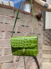 Load image into Gallery viewer, Green Jumbo Croc Embossed  Leather Small Crossbody Flap Messenger Bag
