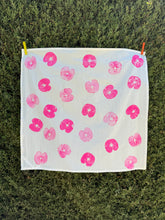 Load image into Gallery viewer, handprinted cotton dish towel with neon magenta apple print
