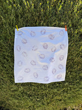 Load image into Gallery viewer, handprinted cotton dish towel with lavender lemon print
