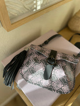 Load image into Gallery viewer, Pink and Black Embossed Reptile Small Crossbody Flap Bag
