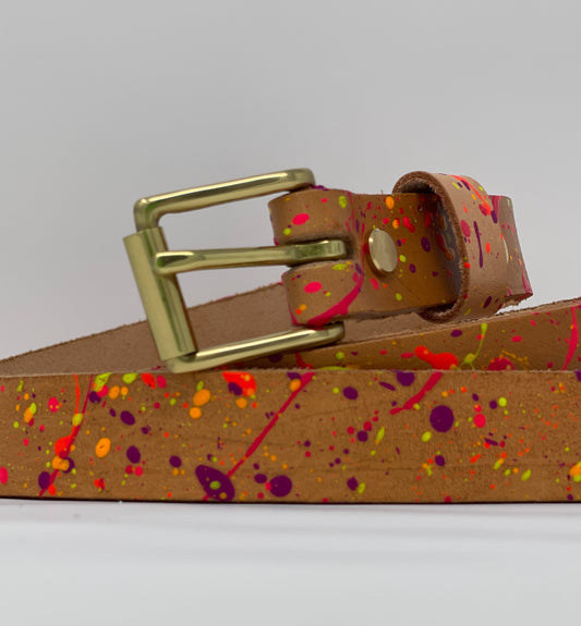 Le Belt 1" Classic Leather Belt - Le Splat Neon Multi Edition