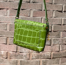 Load image into Gallery viewer, Green Jumbo Croc Embossed  Leather Small Crossbody Flap Messenger Bag
