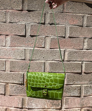 Load image into Gallery viewer, Green Jumbo Croc Embossed  Leather Small Crossbody Flap Messenger Bag
