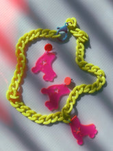 Load image into Gallery viewer, Neon Pink and Yellow Chonky Chain Rollerskate Charm Necklace Set
