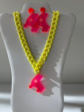 Load image into Gallery viewer, Neon Pink and Yellow Chonky Chain Rollerskate Charm Necklace Set
