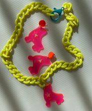 Load image into Gallery viewer, Neon Pink and Yellow Chonky Chain Rollerskate Charm Necklace Set
