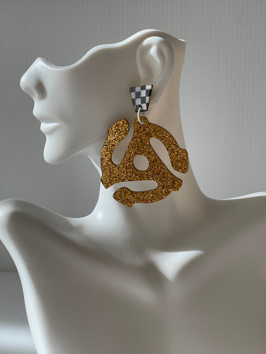 Jumbo Gold Glitter 45 Adapter Charm Earrings