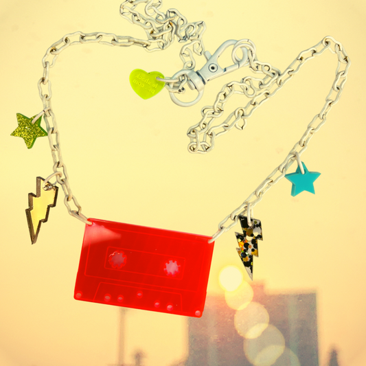 Fantastic Plastic Neon Red Cassette Necklace